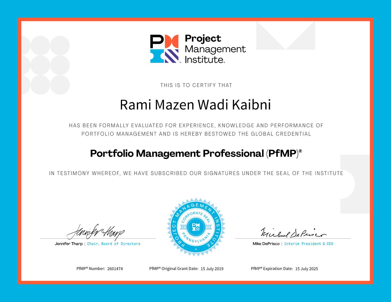 PfMP Certificate 2025