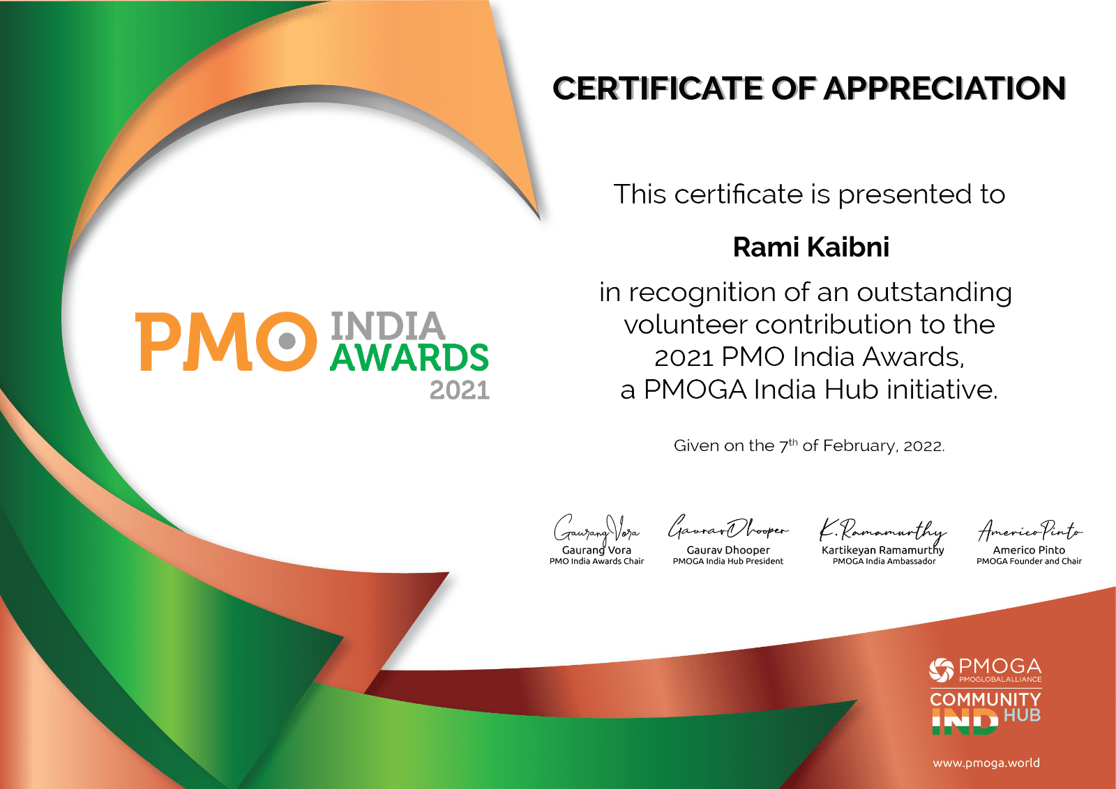 PMOGA India Hub Judge Certificate